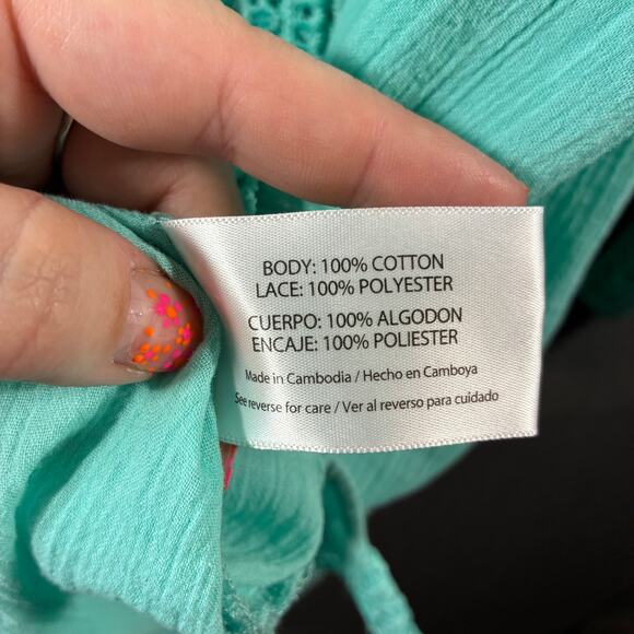 isaac mizrahi women tunic XXL teal embroidered crochet lace boho western hippie - Picture 4 of 7